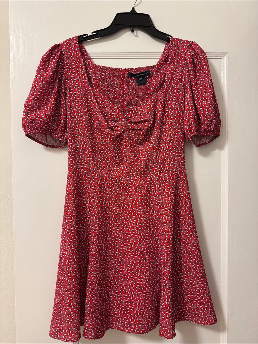 French Connection Red Floral Puff-Sleeve Mini Dress